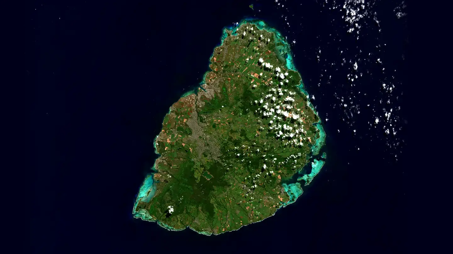 Satellite view of Mauritius with a gold pin on Forest-Side, Curepipe